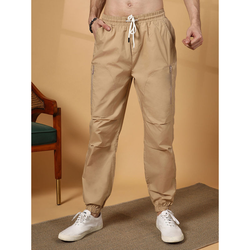 Campus Sutra Men's Khaki Brown Parachute Utility Joggers (30)