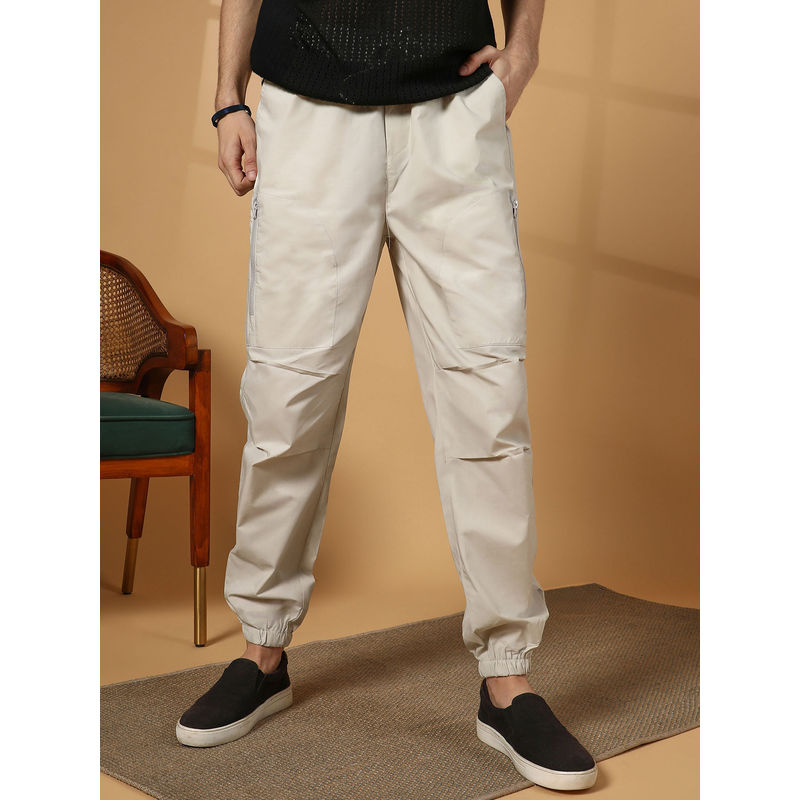 Campus Sutra Men's Saltbox Beige Parachute Utility Joggers (36)
