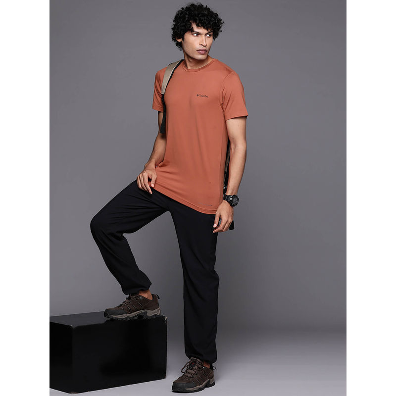 Columbia Mens Rust Tech Trail Graphic Short Sleeve Trekking Hiking T-Shirt (S)