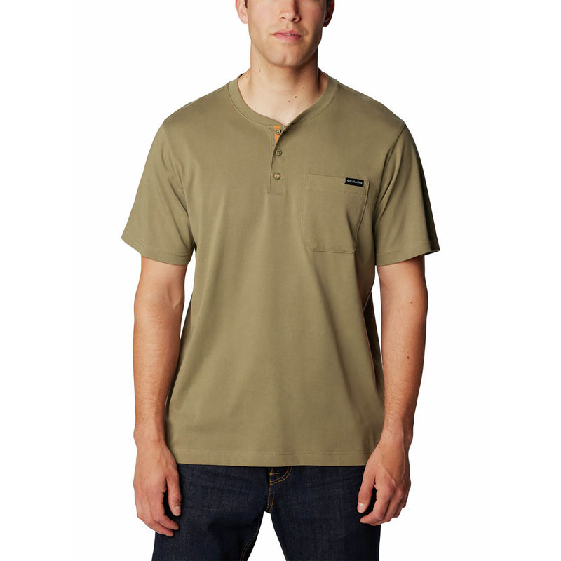 Columbia Mens Green Land Roamer Short Sleeve Henley Trekking Hiking T-Shirt (M)