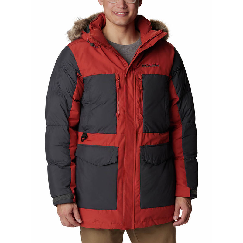 Columbia Mens Red Marquam Peak Fusion Parka Full Sleeve Trekking Hiking Jacket (S)
