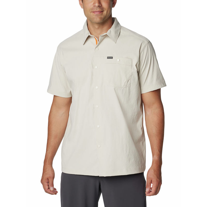 Columbia Mens Beige Omni-Shade Landroamer Ripstop Short Sleeve Shirt (L)
