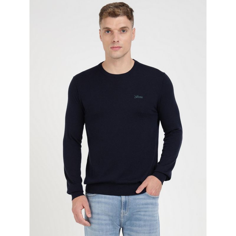 Guess Navy Blue Solid Sweater (XL)