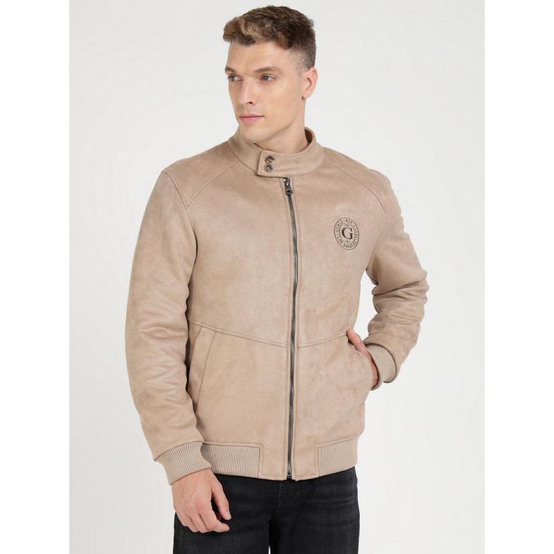 Guess Beige Polyester Blend Solid Harrington Jacket (XL)