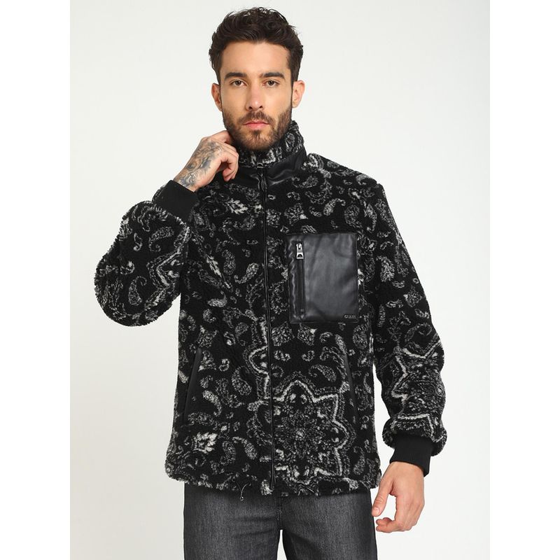 Guess Black Polyester Printed Sherpa Jacket (S)