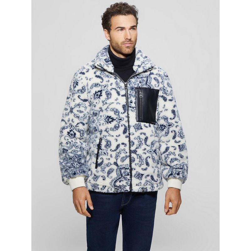 Guess White Polyester Printed Sherpa Jacket (S)