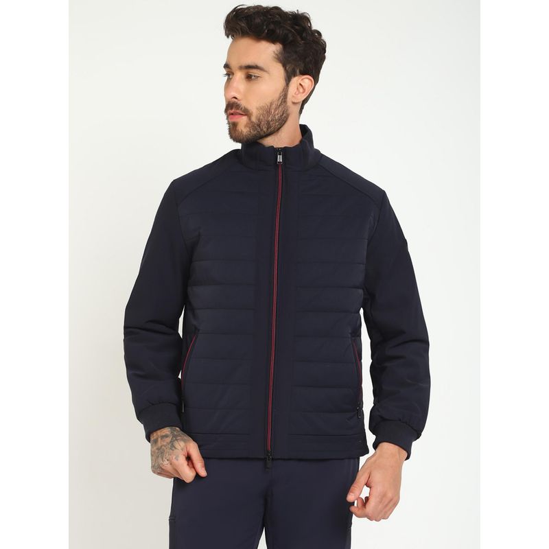 Guess Navy Blue Polyamide Blend Solid Biker Jacket (S)