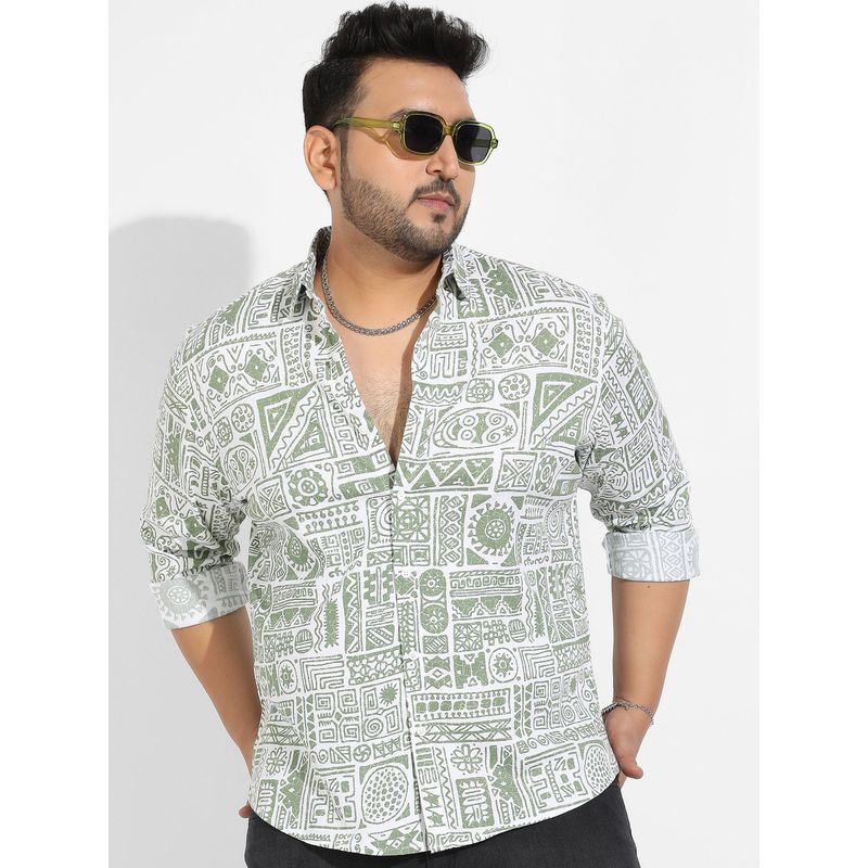 Instafab Plus Men's Sage Green Contrast Aztec Shirt (3XL)