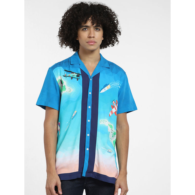 Jack & Jones Men Printed Blue Shirt (XL)