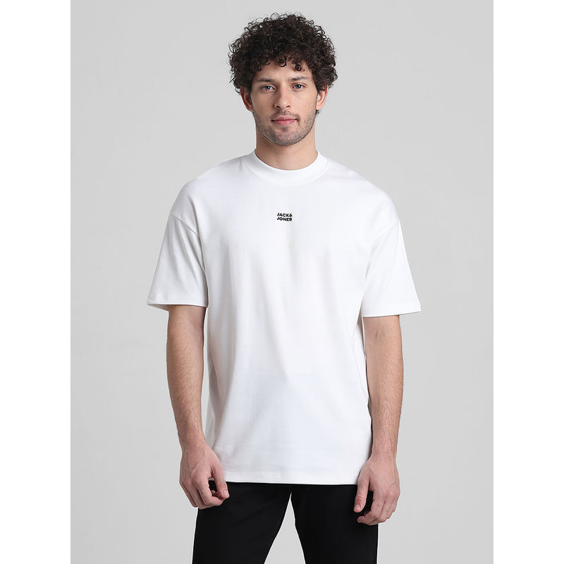Jack & Jones White Drop Shoulder-Boxy Fit Non Stretch T-Shirt (M)