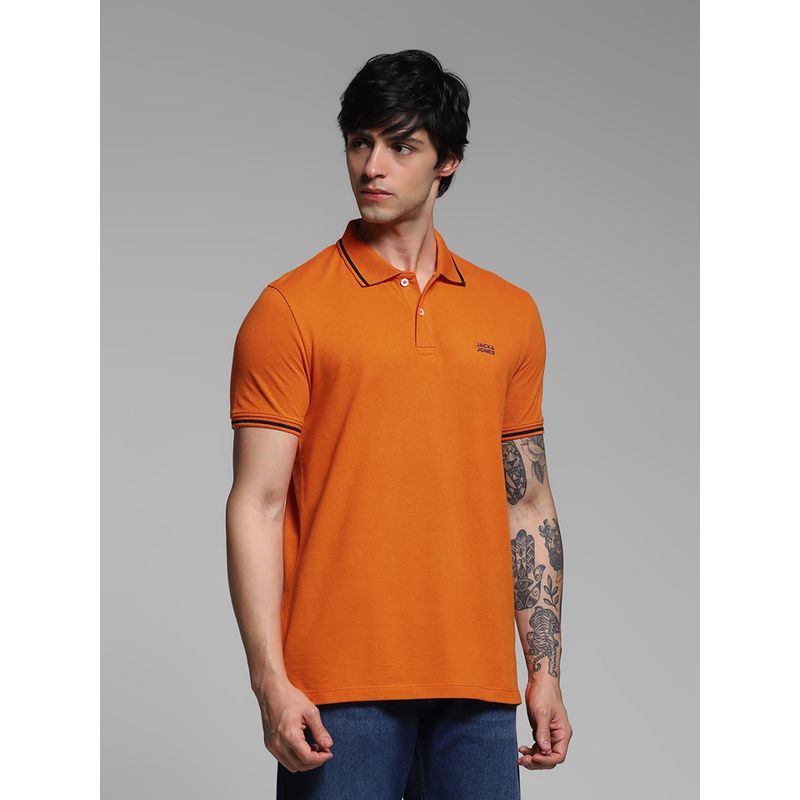 Jack & Jones Orange Solid Polo T-Shirt (S)