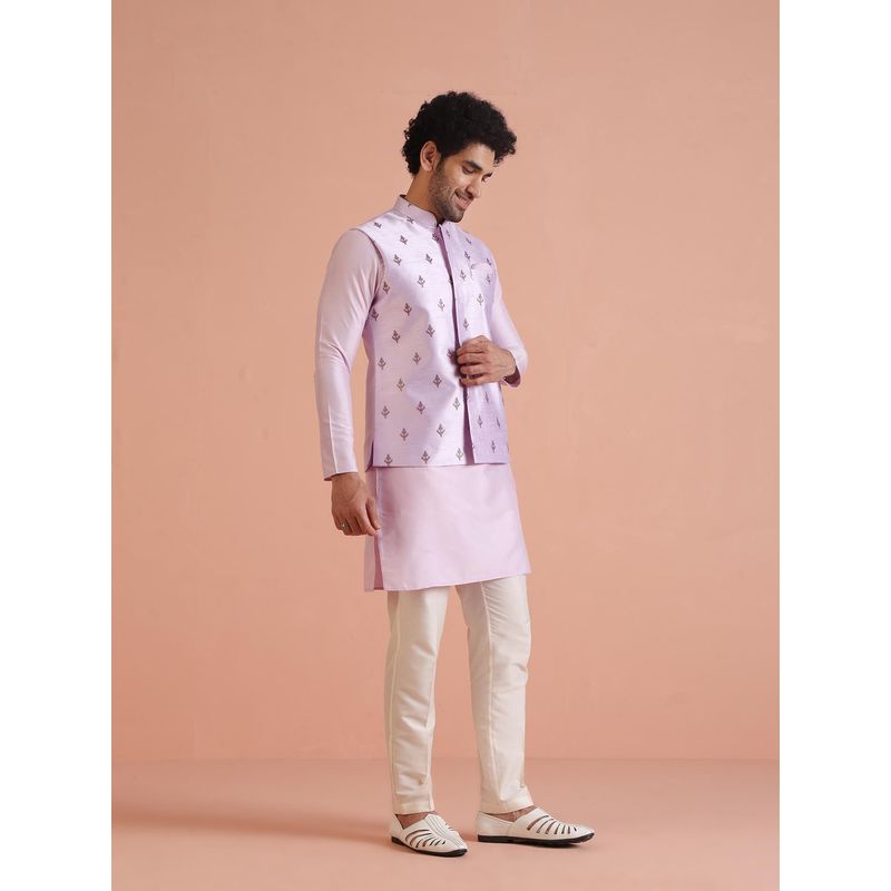 KISAH Men Lavender Embroidered Kurta Jacket Trouser (Set of 3) (44)