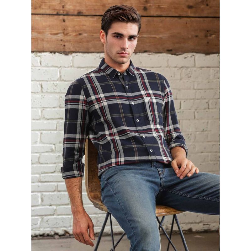 Lee Mens Checkered Blue Shirt (Slim) (L)