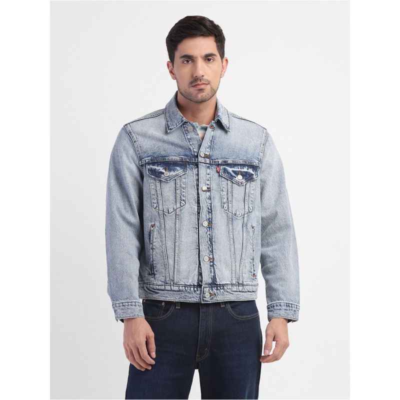 Levi's Men's Solid Blue Collar Jacket (XL)