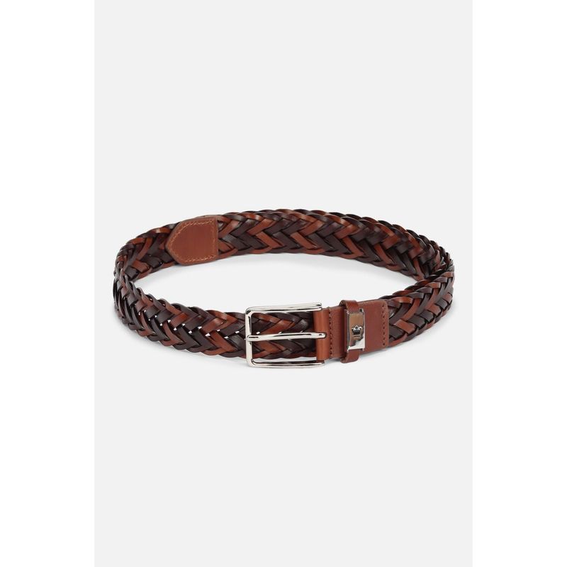 Louis Philippe Men Brown Braided Leather Casual Belt (M)