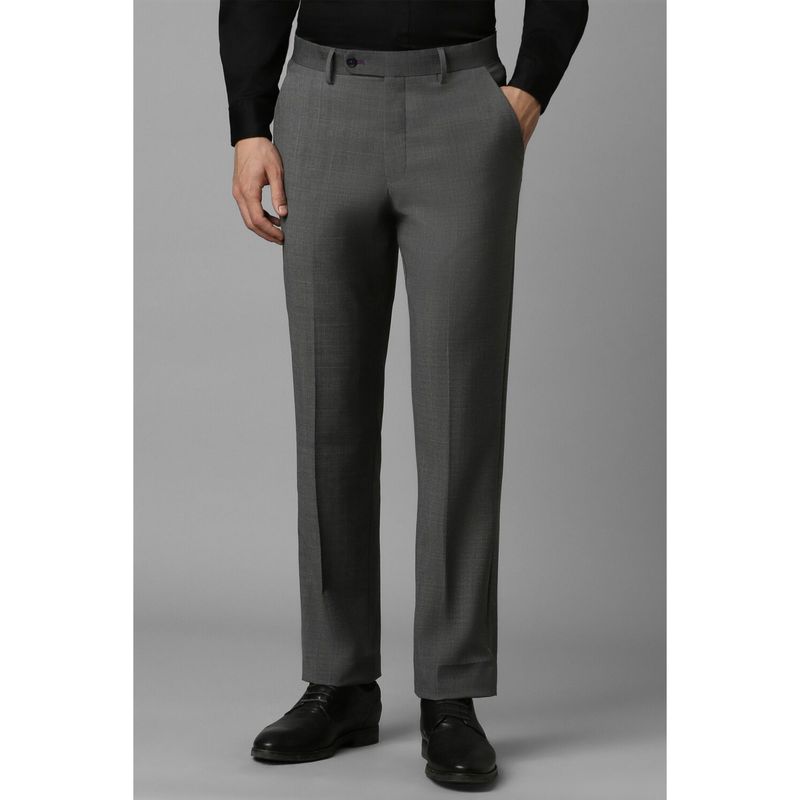 Louis Philippe Men Grey Slim Fit Check Flat Front Formal Trousers (40)