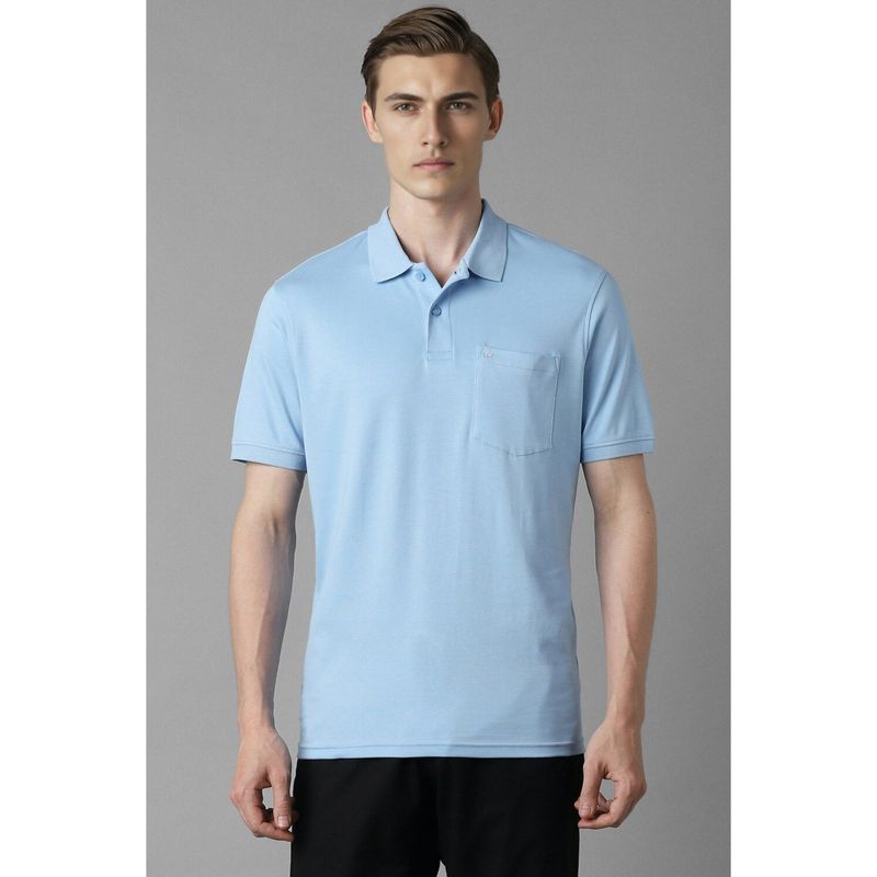 Louis Philippe Men Blue Solid Polo Neck T-Shirt (S)
