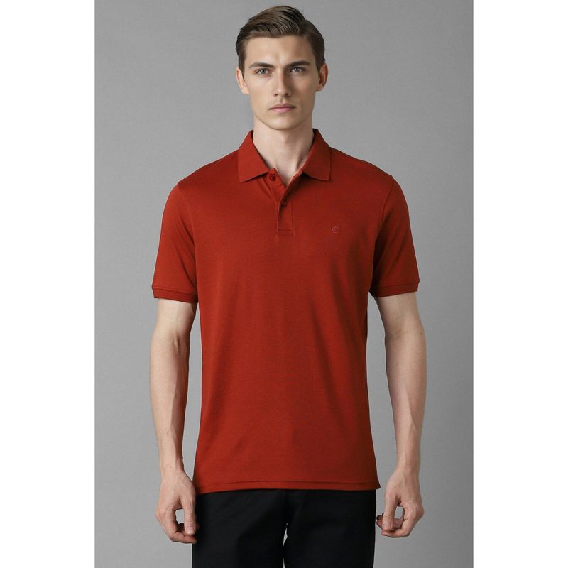 Louis Philippe Men Red Solid Polo Neck T-Shirt (S)