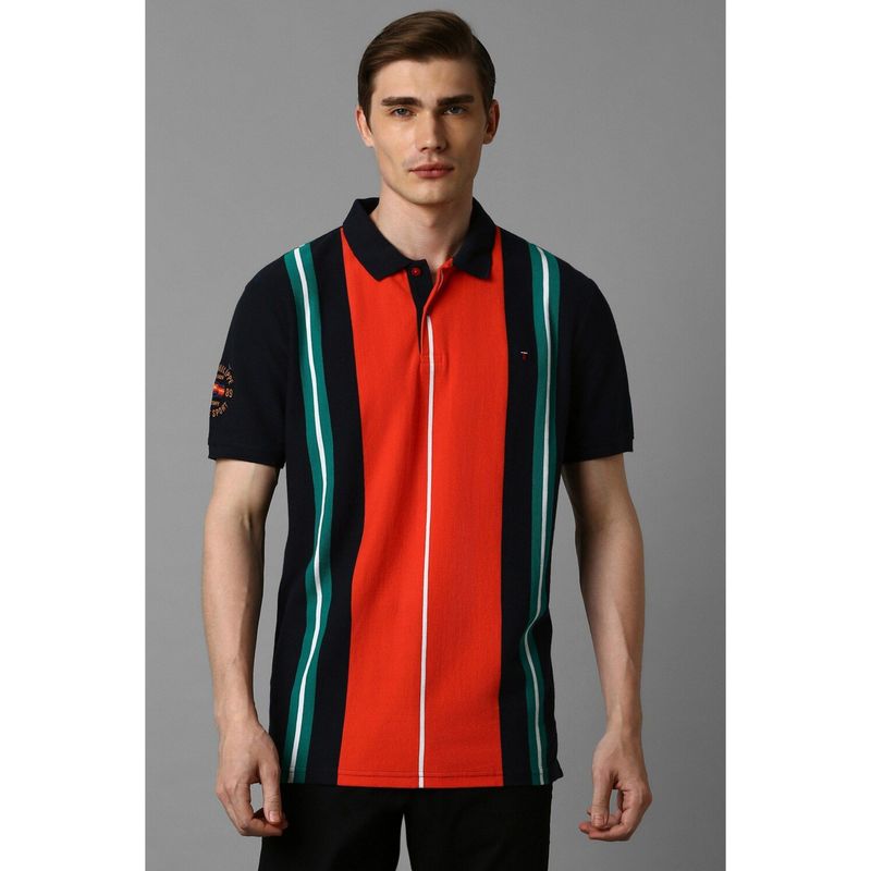 Louis Philippe Men Multi-Color Print Polo Neck T-Shirt (XL)