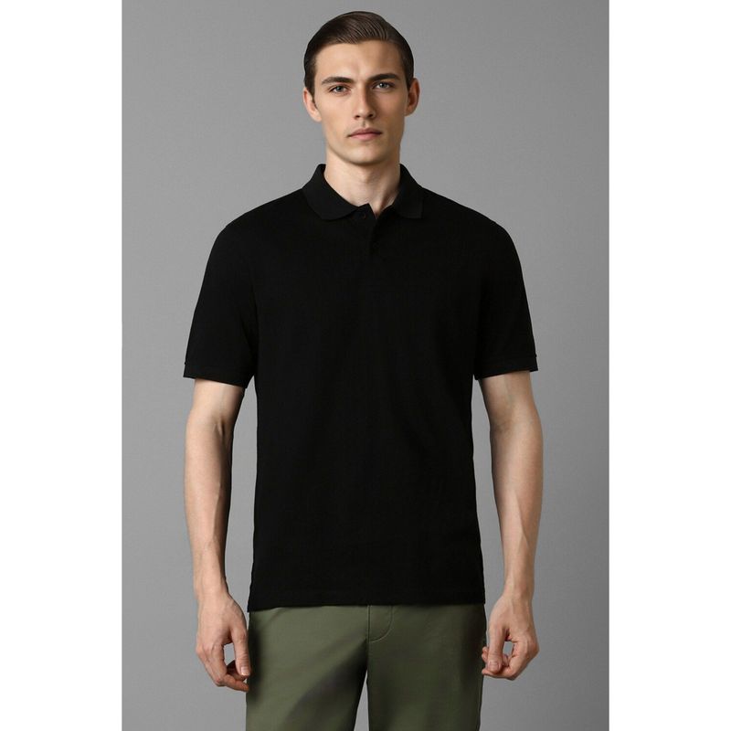 Louis Philippe Men Black Solid Polo Neck T-Shirt (M)