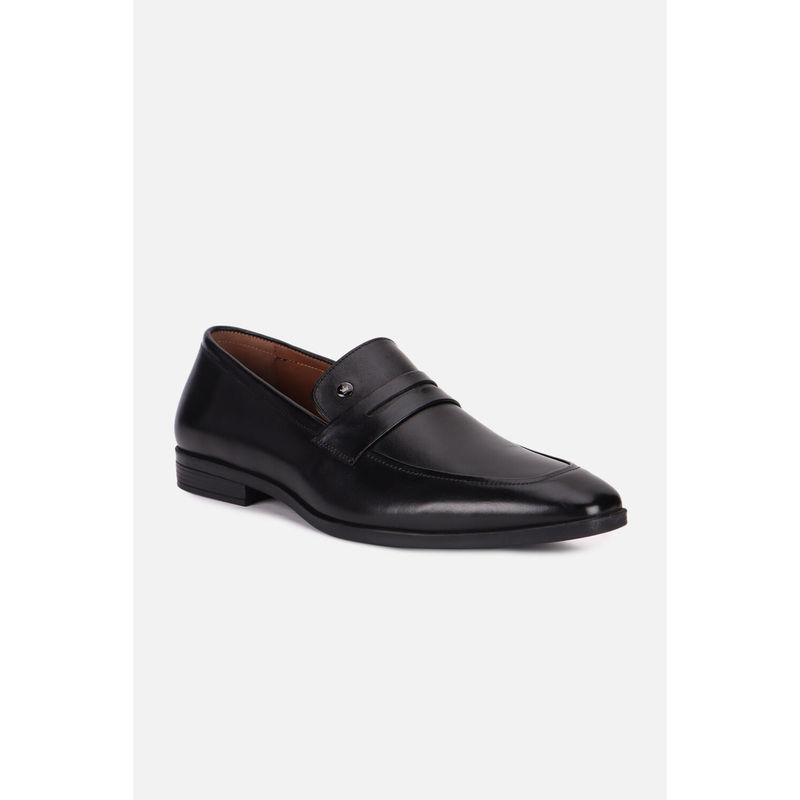 Louis Philippe Men Black Leather Slip On Loafers (UK 9)