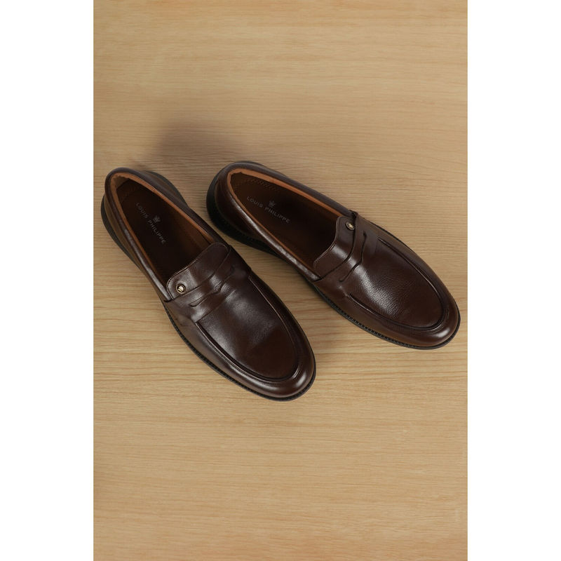 Louis Philippe Men Brown Leather Slip On Loafers (UK 9)