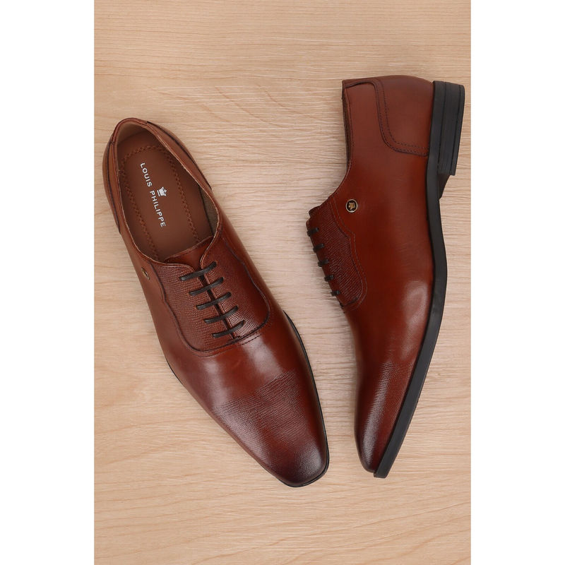 Louis Philippe Men Maroon Leather Oxfords (UK 9)