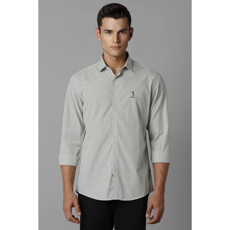 Louis Philippe Men Grey Slim Fit Stripe Full Sleeves Casual Shirt (39)