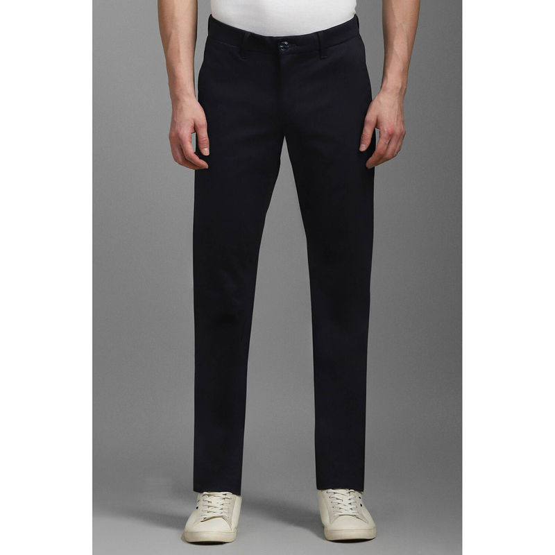 Louis Philippe Men Black Slim Tapered Fit Solid Flat Front Casual Trousers (34)