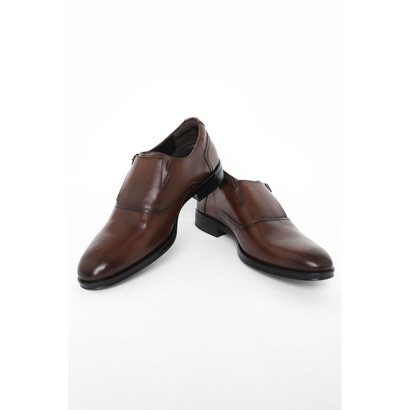 Louis Philippe Men Brown Leather Monk Straps (UK 8)