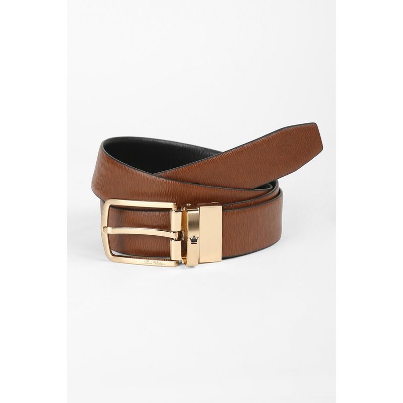 Louis Philippe Men Leather Reversible Textured Brown Formal Belt (M)