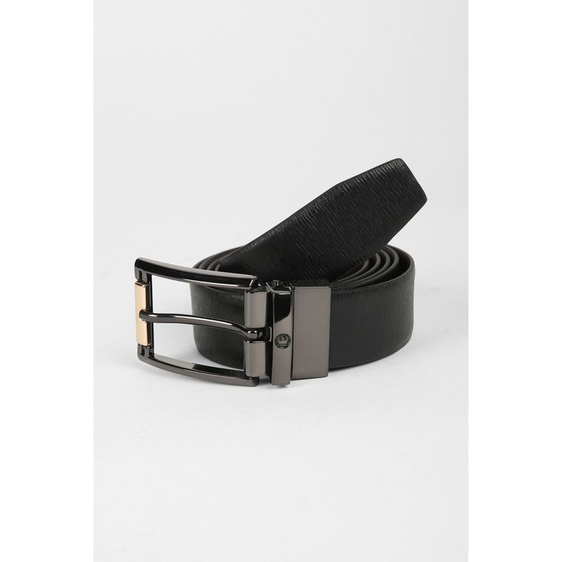 Louis Philippe Men Leather Reversible Textured Black Formal Belt (L)