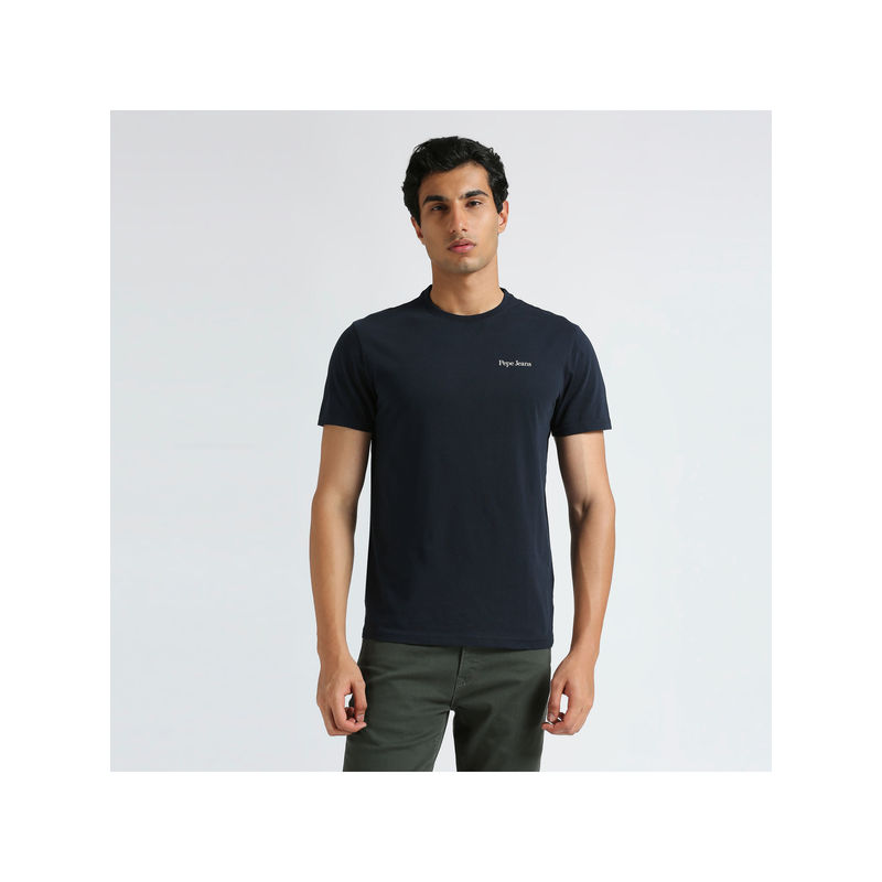 Pepe Jeans Navy Blue Solid Short Sleeve T-Shirt (M)
