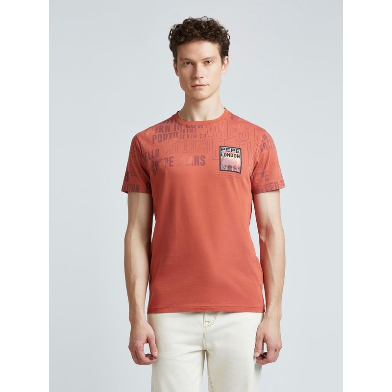 Pepe Jeans Orange Typographic Print Short Sleeves T-Shirt (S)