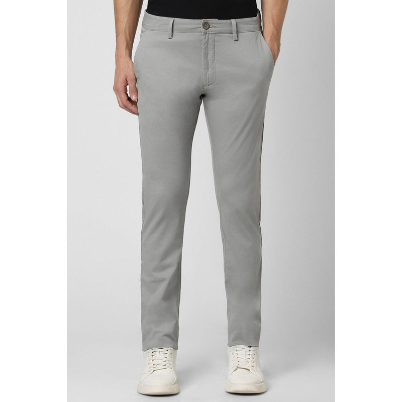 Peter England Men Grey Solid Low Skinny Fit Chino Casual Trousers (34)