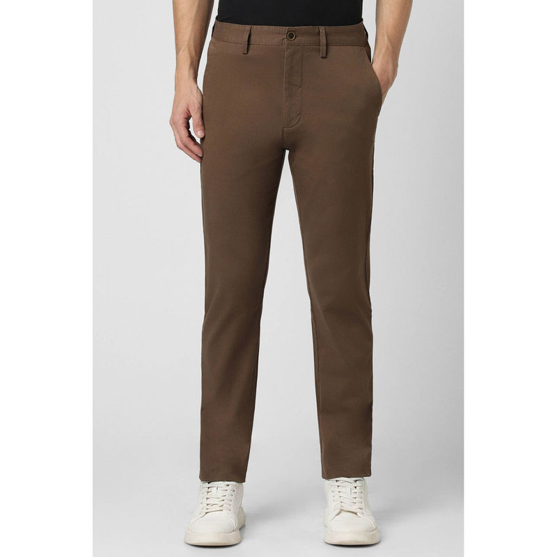 Peter England Men Brown Solid Super Slim Fit Chino Casual Trousers (36)