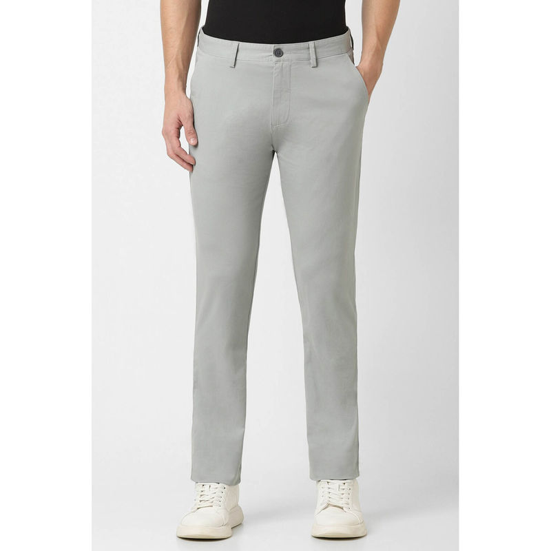 Peter England Men Grey Solid Super Slim Fit Chino Casual Trousers (30)