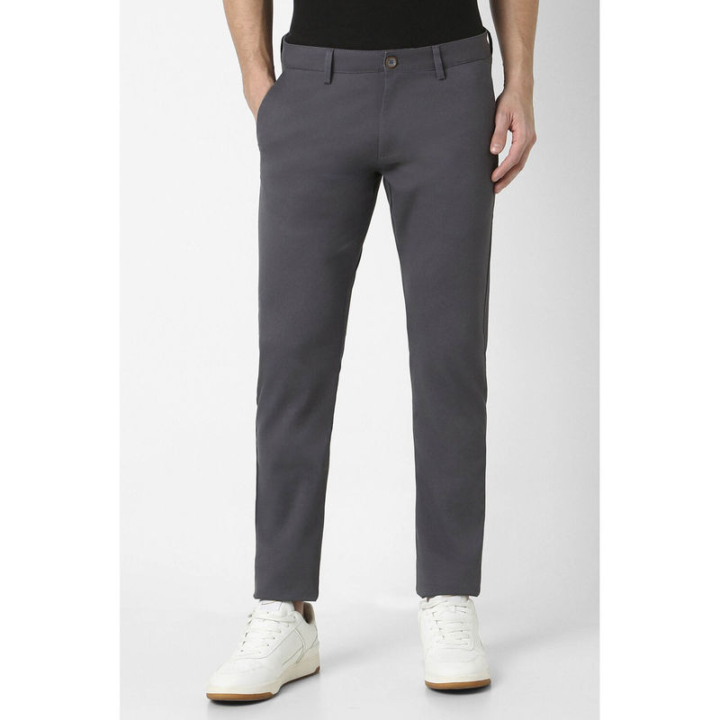 Peter England Men Grey Solid Low Skinny Fit Chino Casual Trousers (32)