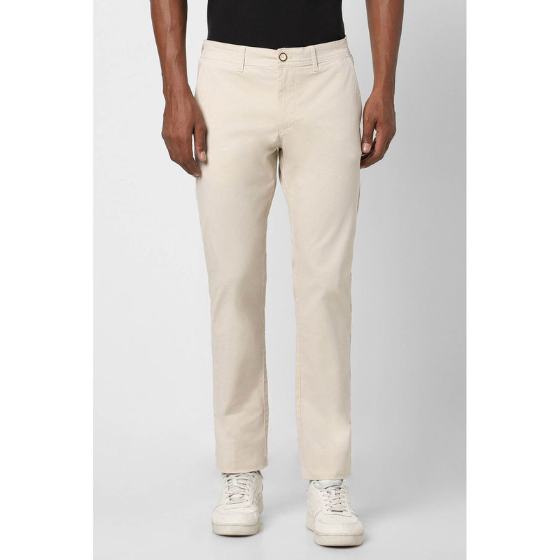Peter England Men Cream Solid Slim Fit Chino Casual Trousers (36)