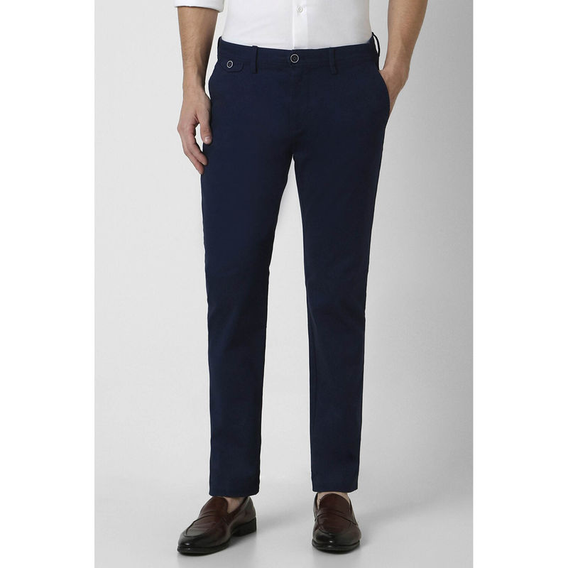 Peter England Men Navy Solid Super Slim Fit Chino Casual Trousers (32)