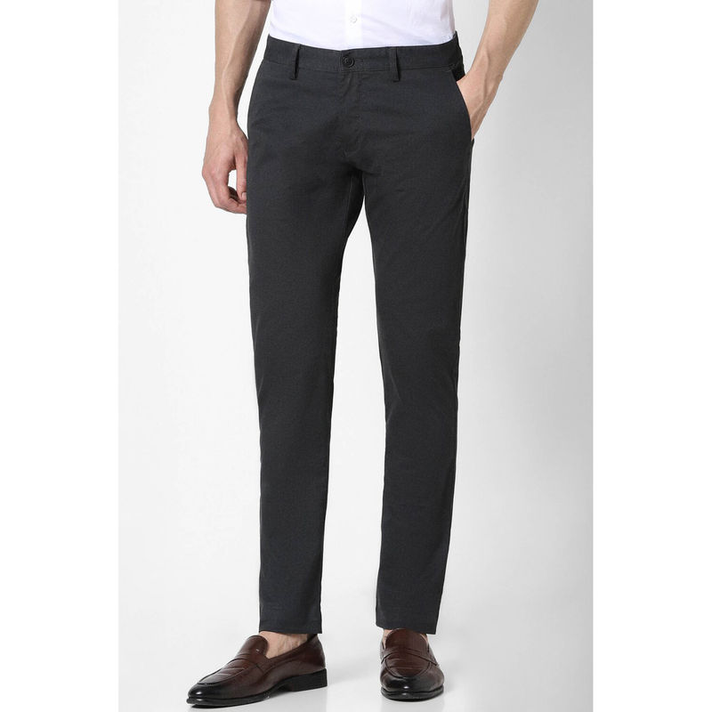 Peter England Men Black Textured Low Skinny Fit Chino Casual Trousers (30)