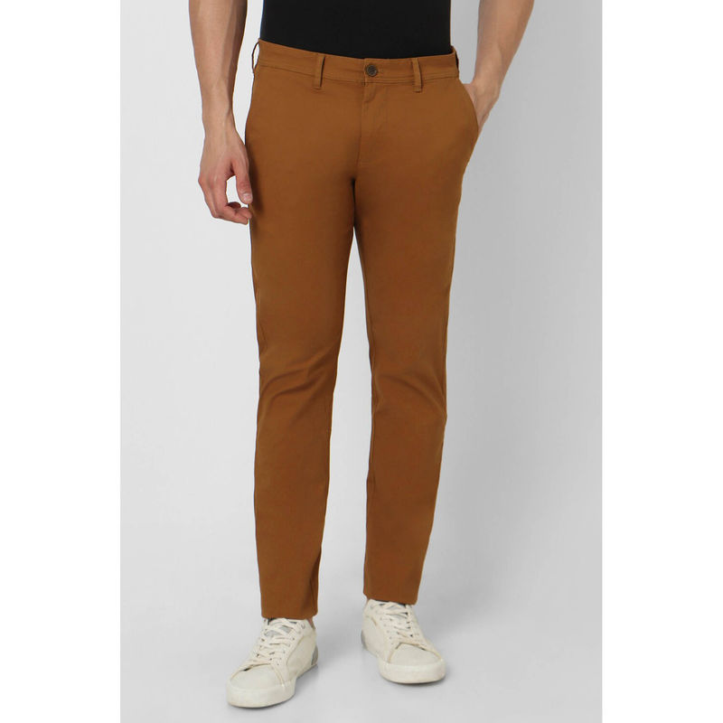 Peter England Men Brown Solid Slim Fit Chino Casual Trousers (30)