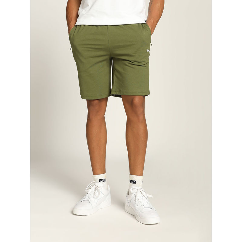 Puma Zippered Jersey Men Olive Green Shorts (S)