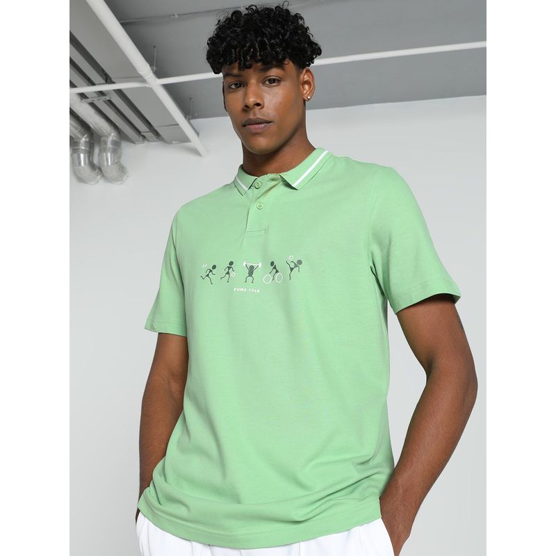 Puma Classics Graphic Polo Mens Green T-Shirt (XS)