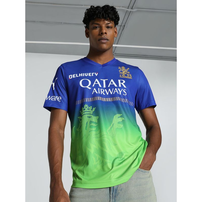 Puma X Rcb 2024 Men Blue and Green Replica Jersey T-Shirt (S)