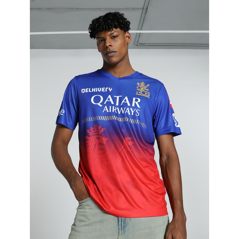 Puma X Rcb 2024 Men Blue and Red Replica Jersey T-Shirt (XS)