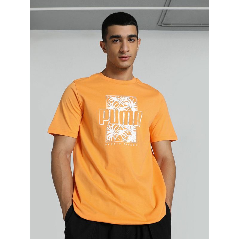 Puma Essentials+ Palm Resort Printed Mens Orange T-Shirt (S)