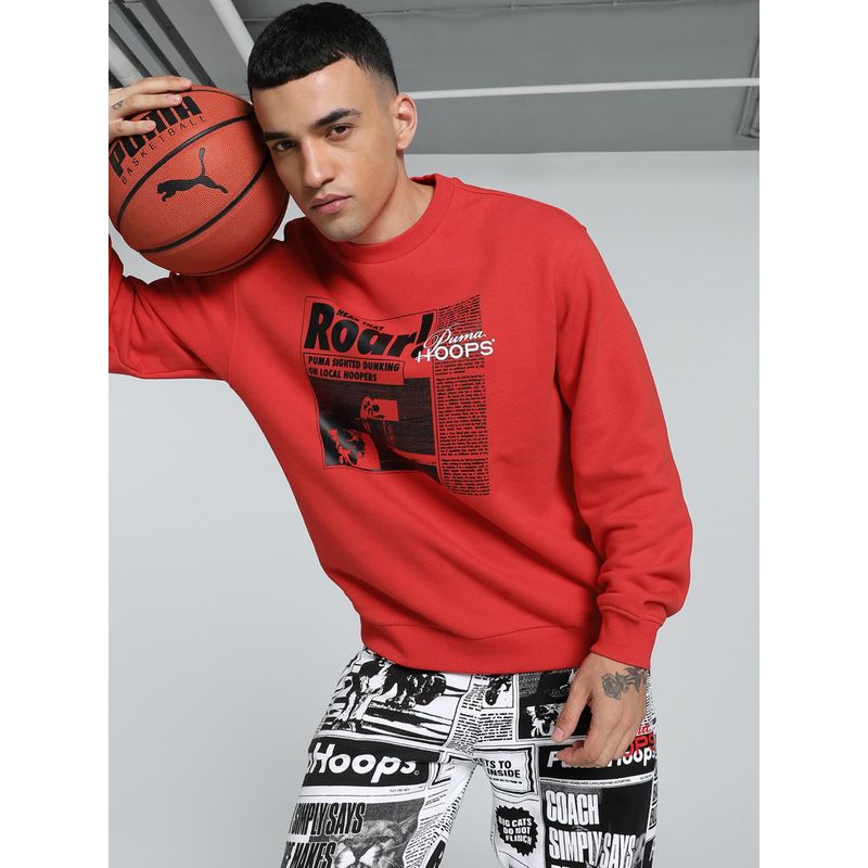 Puma Media Day Basketball Relaxed Fit Mens Red Crew Sweatshirt (XL)