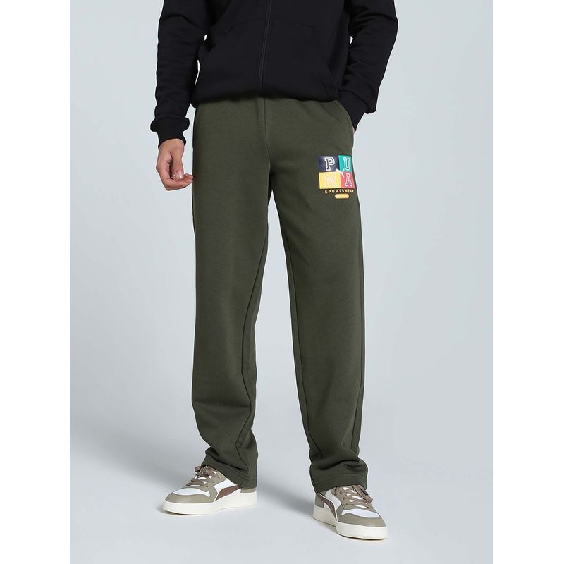 Puma Ess Graphic Print Men Green Trackpants (S)