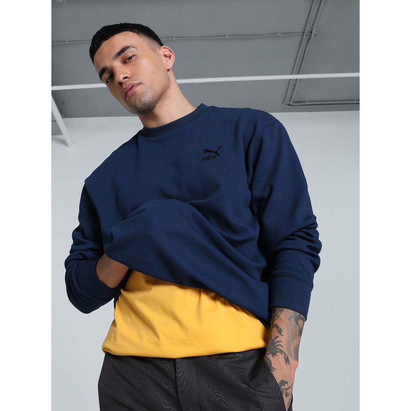 Puma Classics Jacquard Round Men Blue Sweatshirt (L)